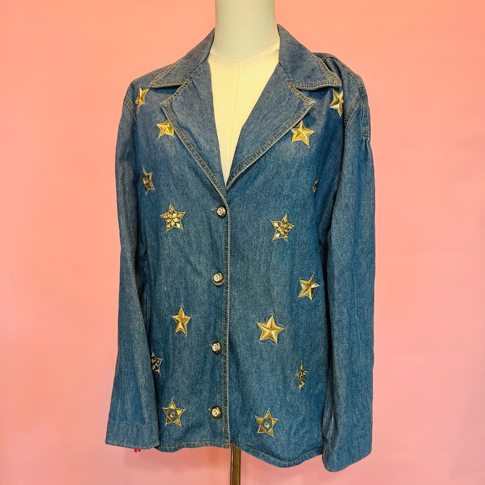Vintage Denim Star Embellished Jacket